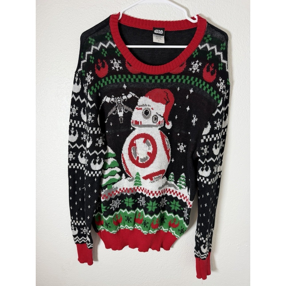 Star Wars BB-8 Ugly Christmas Sweater Men's M Holiday Xmas Black Red - Picture 1 of 8
